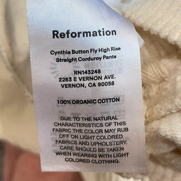 New Reformation Cynthia Button Fly Corduroy Straight Leg Pants Cream 25 - Picture 7 of 8